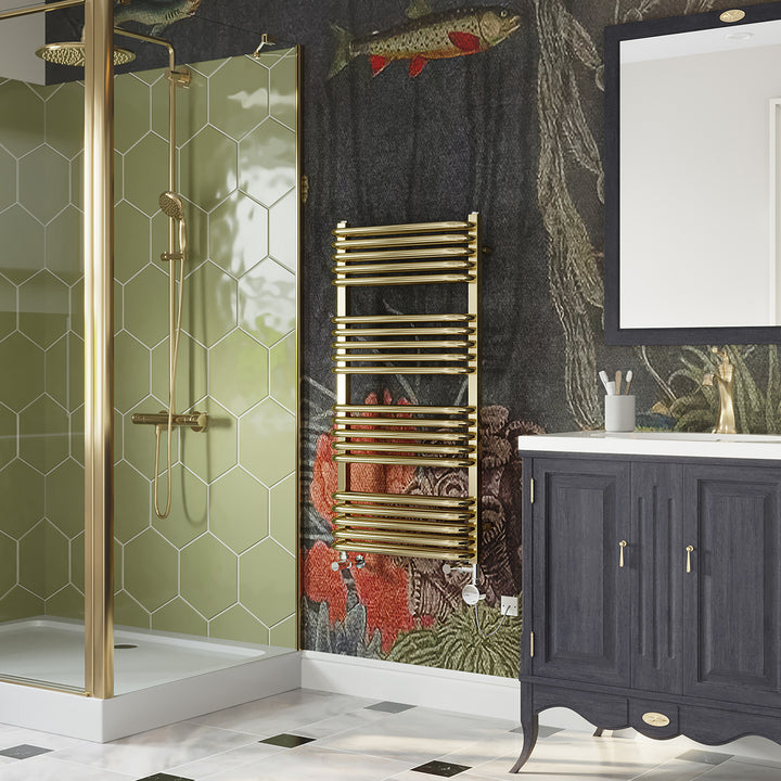 Crossmoor - Polished Gold Dual Fuel Towel Rail H1000mm x W500mm Thermostatic