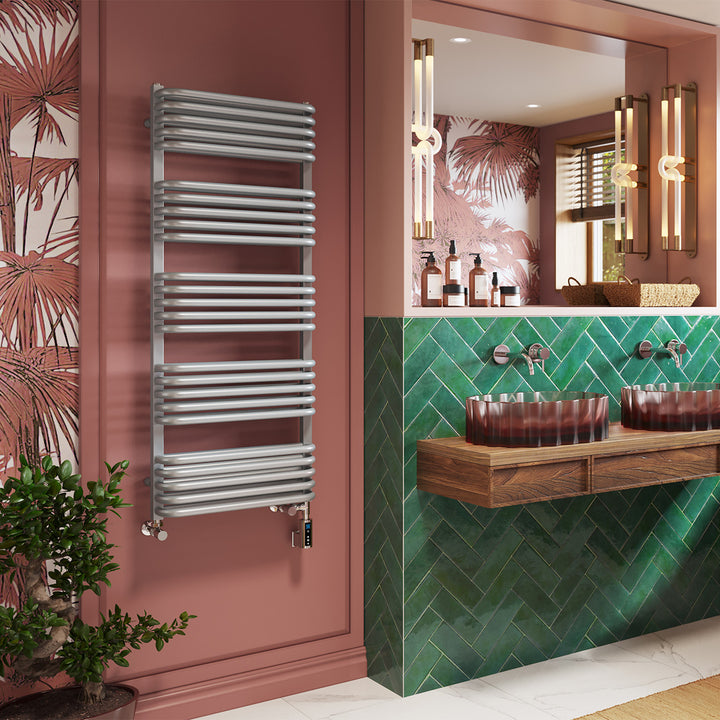 Crossmoor - Silver Dual Fuel Towel Rail H1269mm x W500mm Thermostatic WIFI