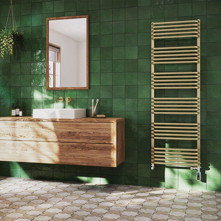 Crossmoor - Polished Brass Dual Fuel Towel Rail H1533mm x W500mm Thermostatic WIFI