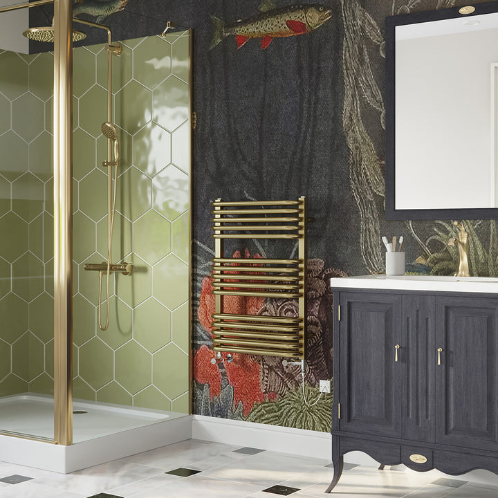 Crossmoor - Brushed Gold Dual Fuel Towel Rail H736mm x W500mm Standard
