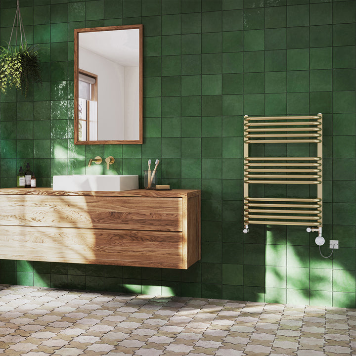 Crossmoor - Polished Gold Dual Fuel Towel Rail H736mm x W500mm Thermostatic