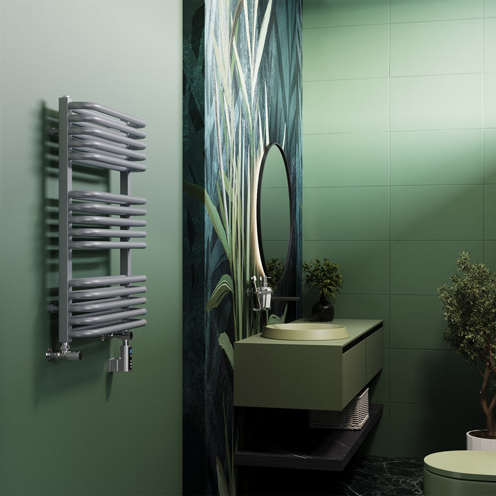 Crossmoor - Silver Dual Fuel Towel Rail H736mm x W500mm Thermostatic WIFI