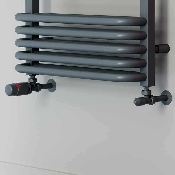 Derry Bold - Anthracite Thermostatic Radiator Valve & Lockshield Angled 8mm