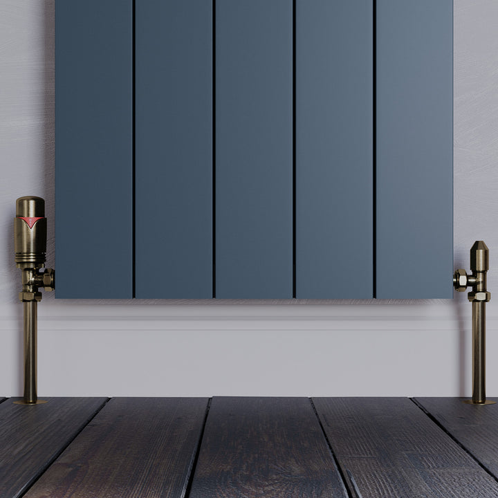 Derry Bold - Antique Brass Thermostatic Radiator Valve & Lockshield Angled 10mm