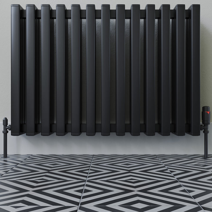 Derry Bold - Black Thermostatic Radiator Valve & Lockshield Angled 10mm