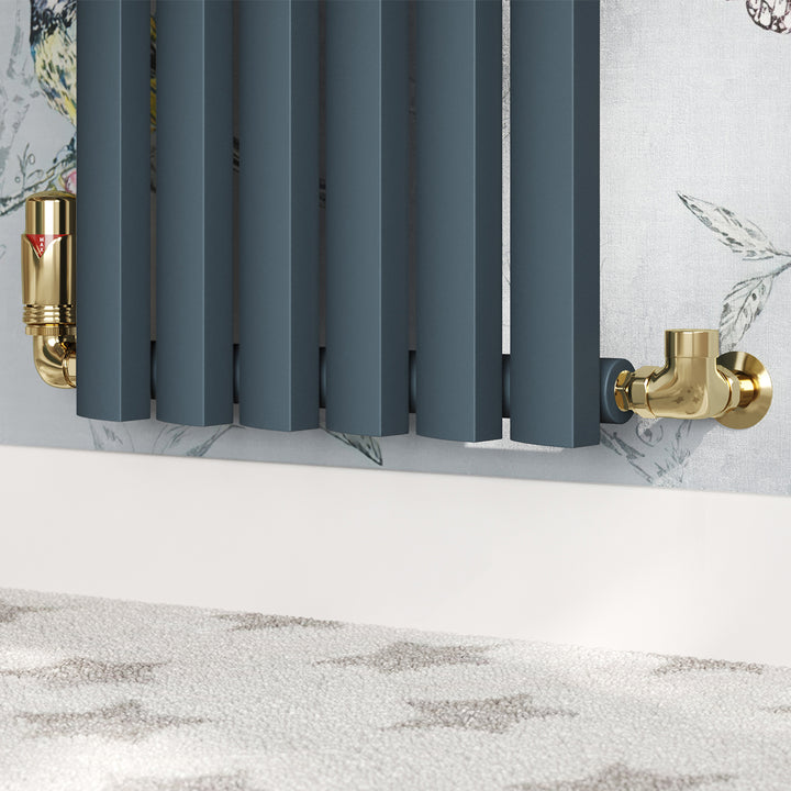 Derry Bold - Polished Brass Thermostatic Radiator Valve & Lockshield Corner 10mm