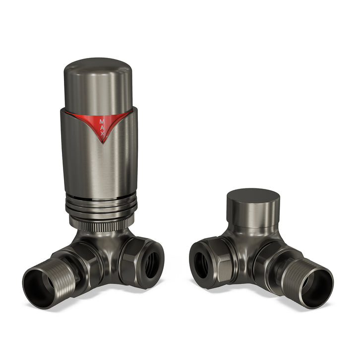 Derry Bold - Pewter Thermostatic Radiator Valve & Lockshield Corner 10mm