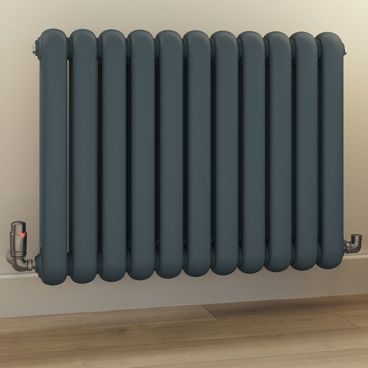 Derry Bold - Pewter Thermostatic Radiator Valve & Lockshield Corner 8mm