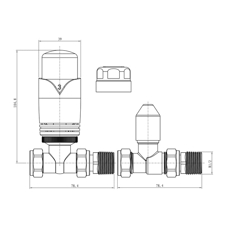 Derry Bold - Thermostatic Radiator Valve & Accessory Kit - White Straight 15mm