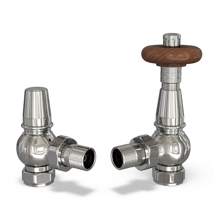 Derry Traditional - Chrome Thermostatic Radiator Valve & Lockshield Angled 8mm