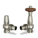 Derry Traditional - Silver Nickel Thermostatic Radiator Valve & Lockshield Angled 15mm