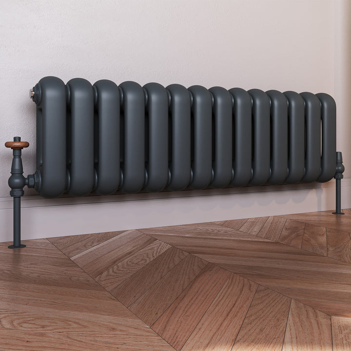 Derry Traditional - Anthracite Thermostatic Radiator Valve & Lockshield Angled 15mm