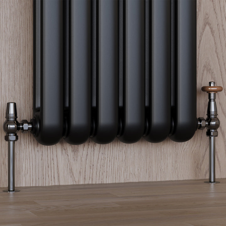 Derry Traditional - Black Nickel Thermostatic Radiator Valve & Lockshield Angled 15mm