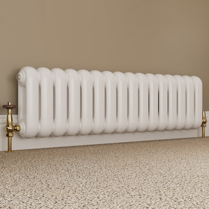 Derry Traditional - Polished Brass Thermostatic Radiator Valve & Lockshield Angled 15mm