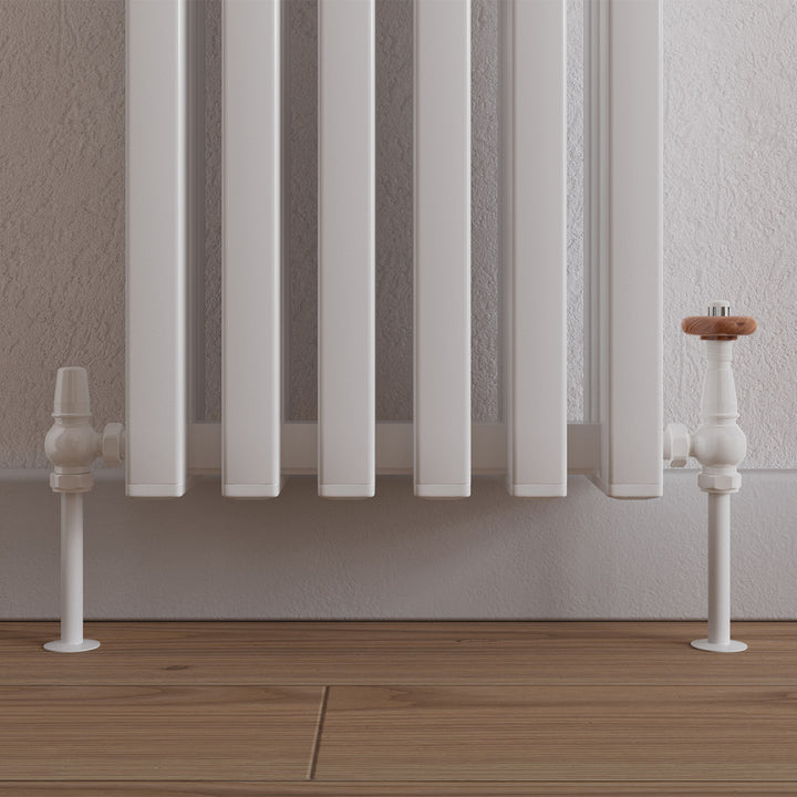 Derry Traditional - White Thermostatic Radiator Valve & Lockshield Angled 8mm
