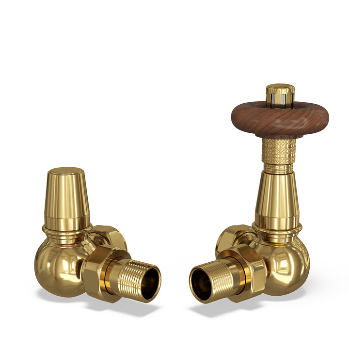 Derry Traditional - Polished Brass Thermostatic Radiator Valve & Lockshield Corner 8mm