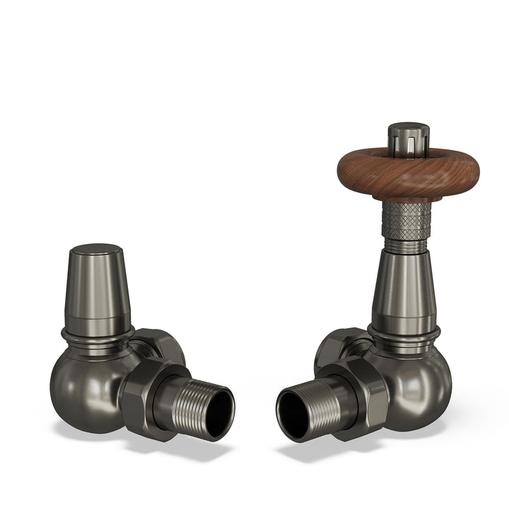 Derry Traditional - Pewter Thermostatic Radiator Valve & Lockshield Corner 10mm