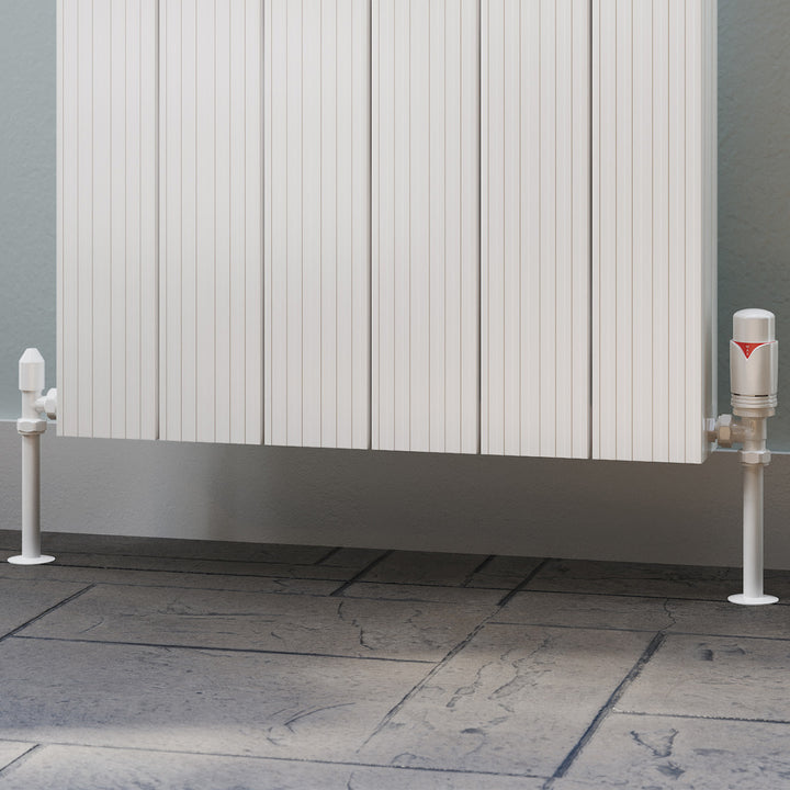 Derry Bold - White Thermostatic Radiator Valve & Lockshield Angled 10mm