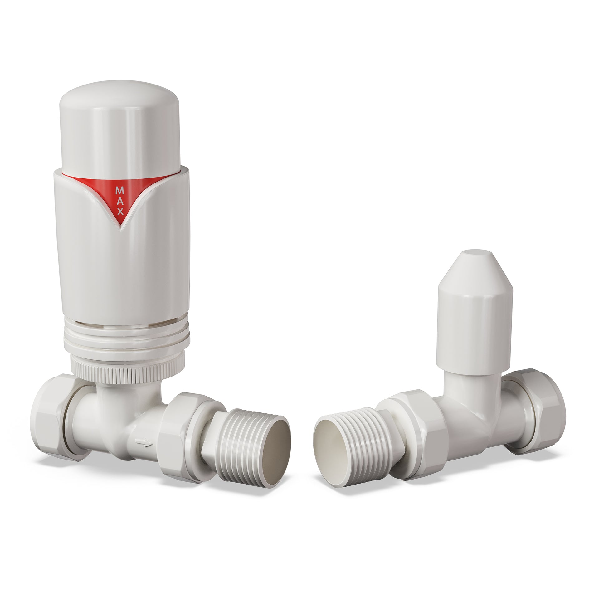 Derry Bold - White Thermostatic Radiator Valve & Lockshield Straight 8mm