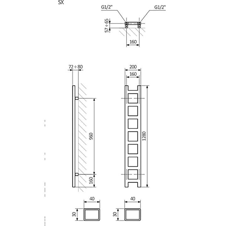 Easy - Sparkling Gravel Towel Radiator - H1280mm x W200mm