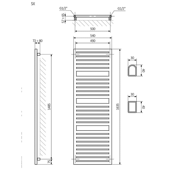 Salisbury - Sparkling Gravel Towel Radiator - H1635mm x W540mm