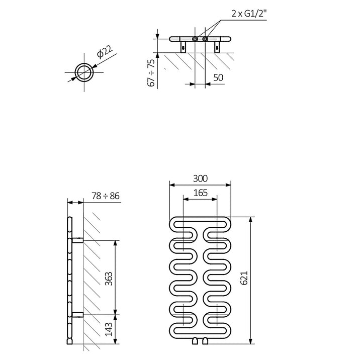 Aire - Winter Sky Towel Radiator - H621mm x W300mm