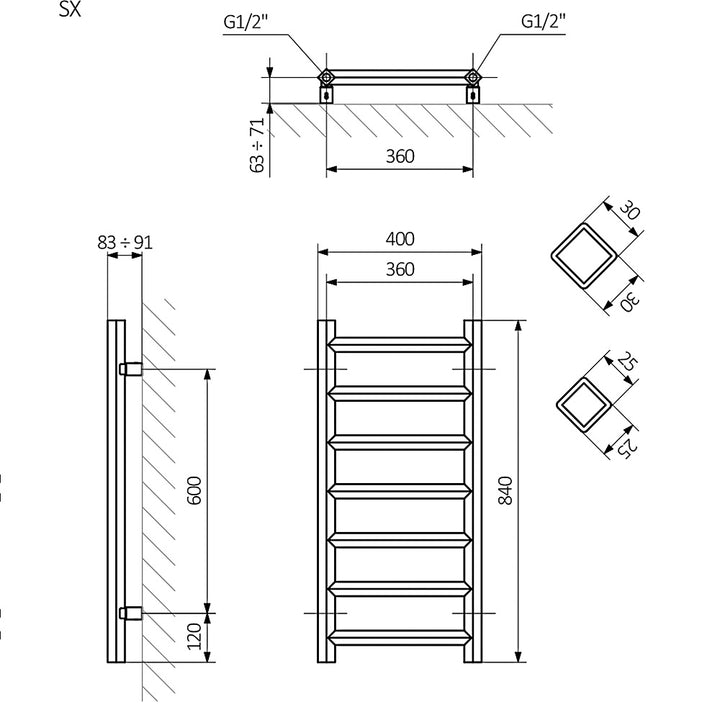 Crystal - Anthracite Towel Radiator - H840mm x W400mm