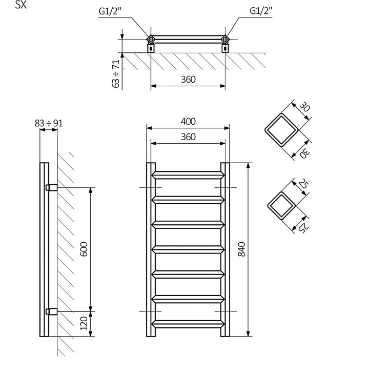 Crystal - Sparkling Gravel Towel Radiator - H840mm x W400mm