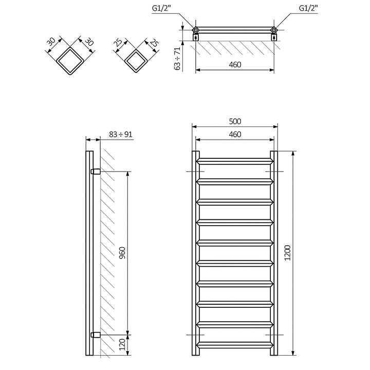 Crystal - Sparkling Gravel Towel Radiator - H1200mm x W500mm