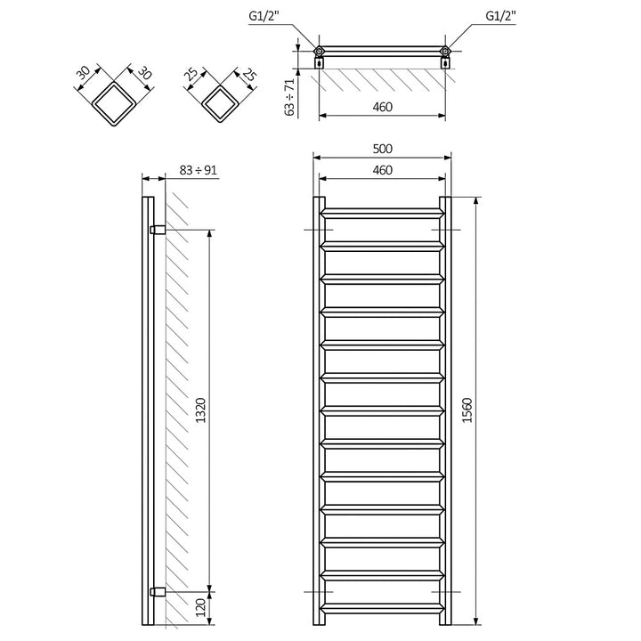 Crystal - Sparkling Gravel Towel Radiator - H1560mm x W500mm