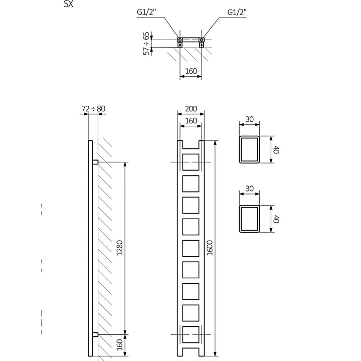 Easy - Sparkling Gravel Towel Radiator - H1600mm x W200mm