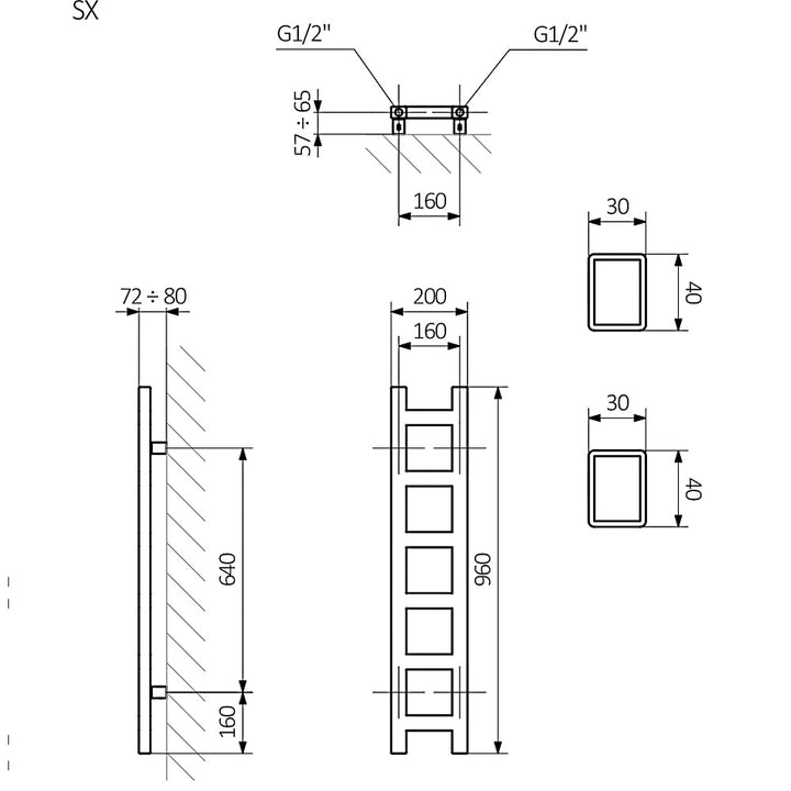 Easy - Sparkling Gravel Towel Radiator - H960mm x W200mm