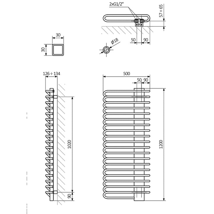 Michelle - Graphite / Orange Towel Radiator - H1200mm x W500mm