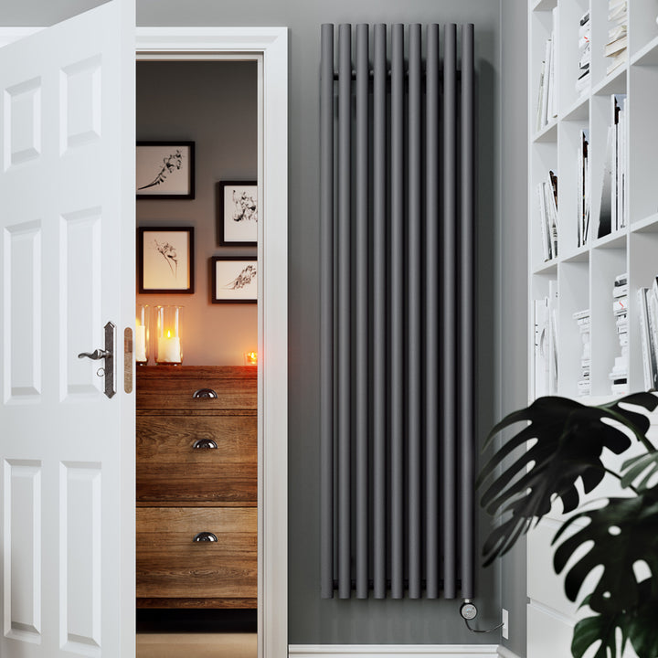 Rolo-Room - Modern Grey Vertical Electric Radiator H1800mm x W480mm 1000w Thermostatic