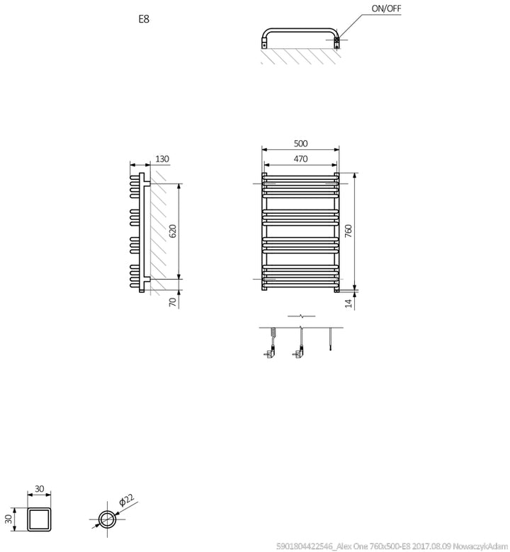 Alex One - Brass Electric Towel Rail H760mm x W500mm 400w Thermostatic