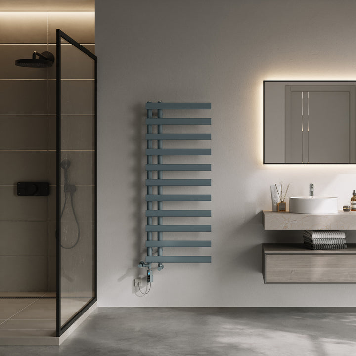 Elyan - Anthracite Dual Fuel Towel Rail H1238mm x W500mm Thermostatic WIFI