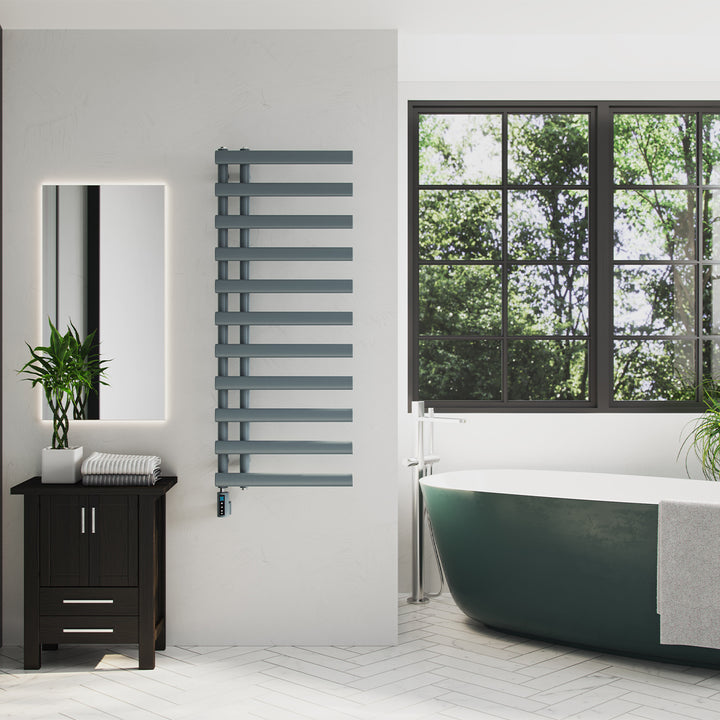 Elyan - Anthracite Electric Towel Rail H1238mm x W500mm 600w Thermostatic WIFI