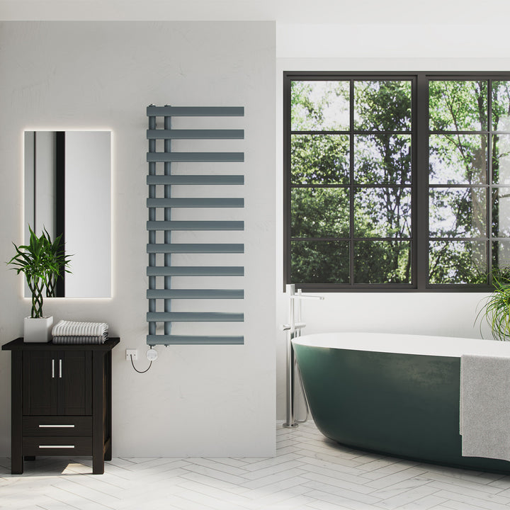 Elyan - Anthracite Electric Towel Rail H1238mm x W500mm 600w Thermostatic