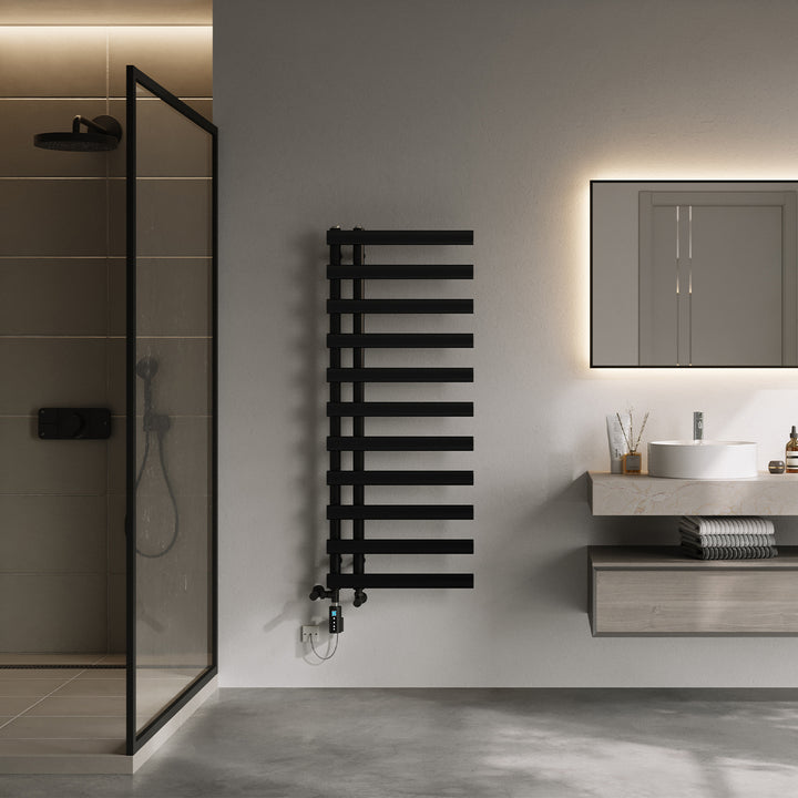 Elyan - Black Dual Fuel Towel Rail H1238mm x W500mm Thermostatic WIFI
