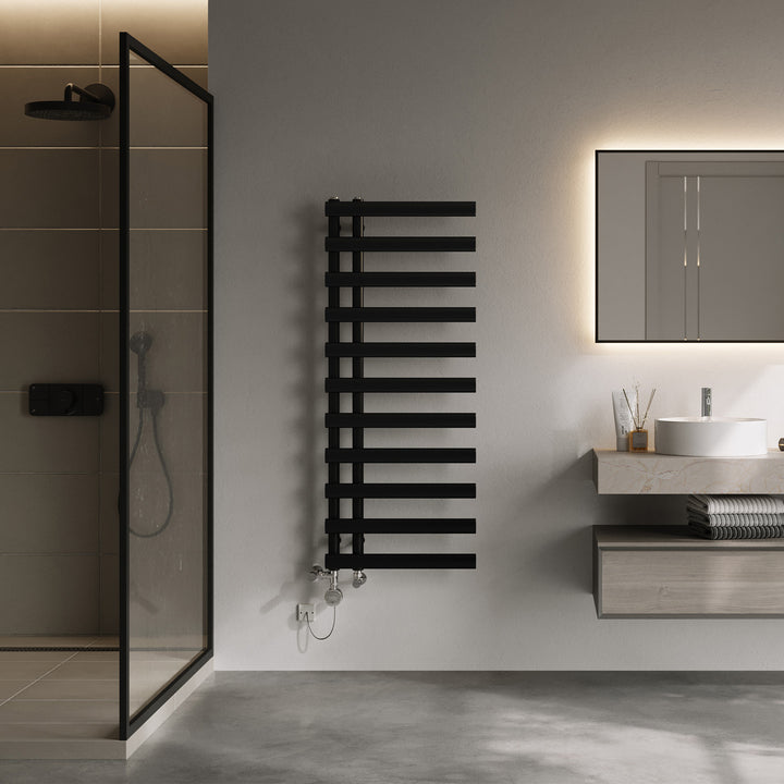 Elyan - Black Dual Fuel Towel Rail H1238mm x W500mm Thermostatic