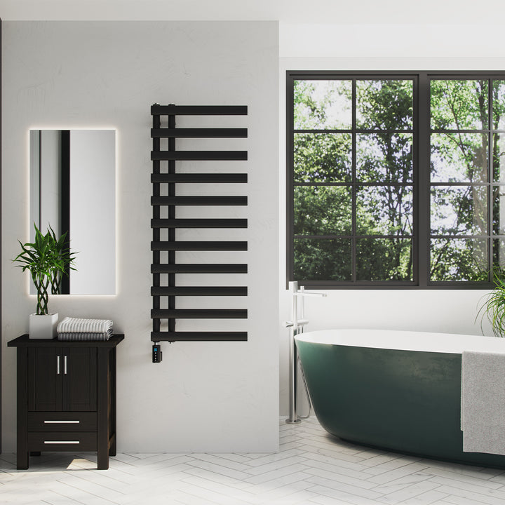 Elyan - Black Electric Towel Rail H1238mm x W500mm 500w Thermostatic WIFI