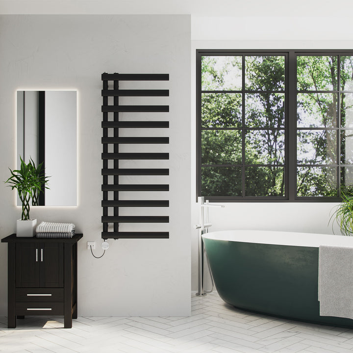 Elyan - Black Electric Towel Rail H1238mm x W500mm 600w Thermostatic