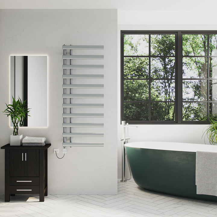 Elyan - Silver Electric Towel Rail H1238mm x W500mm 600w Thermostatic