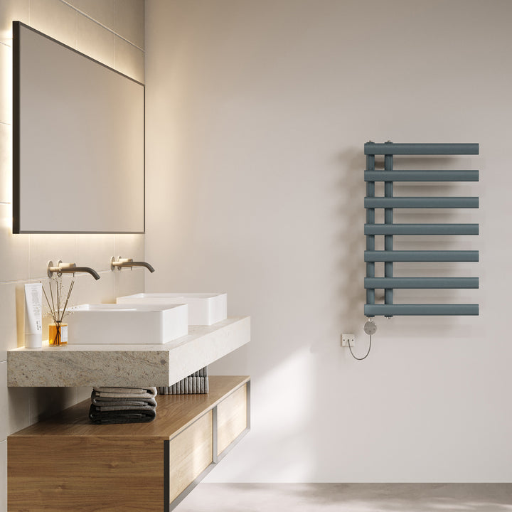 Elyan - Anthracite Electric Towel Rail H766mm x W500mm 300w Thermostatic