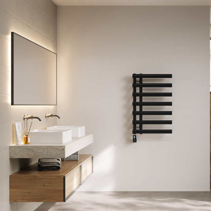 Elyan - Black Electric Towel Rail H766mm x W500mm 300w Thermostatic WIFI