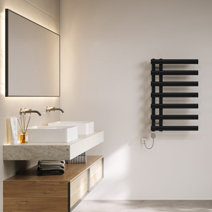 Elyan - Black Electric Towel Rail H766mm x W500mm 300w Thermostatic