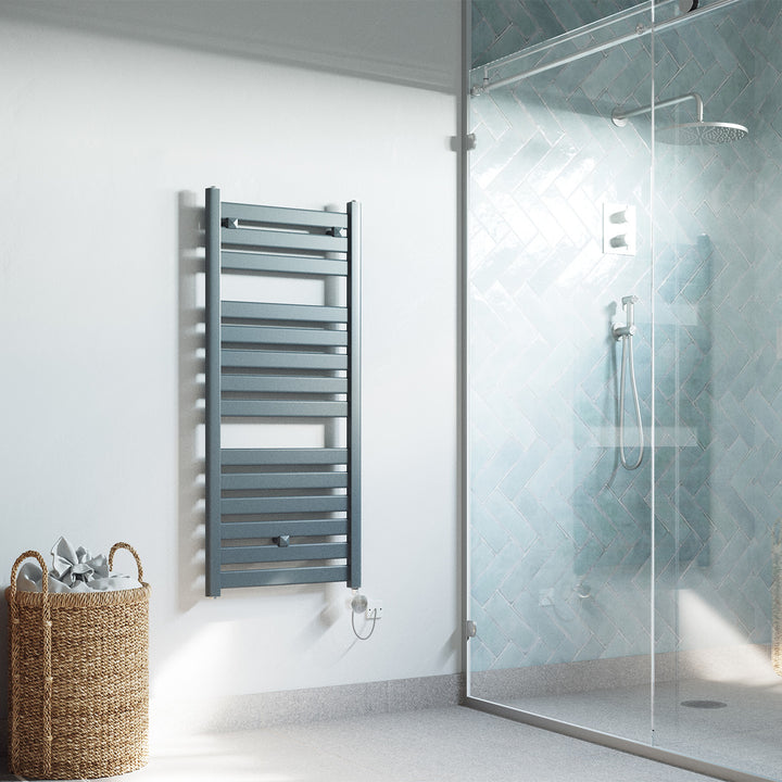 Capri - Anthracite Electric Towel Rail H1147mm x W500mm Straight 600w Thermostatic