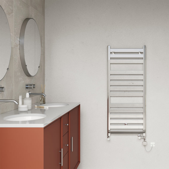 Capri - Chrome Dual Fuel Towel Rail H1147mm x W500mm Thermostatic - Straight