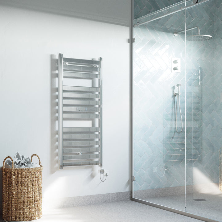 Capri - Chrome Electric Towel Rail H1147mm x W500mm Straight 300w Thermostatic