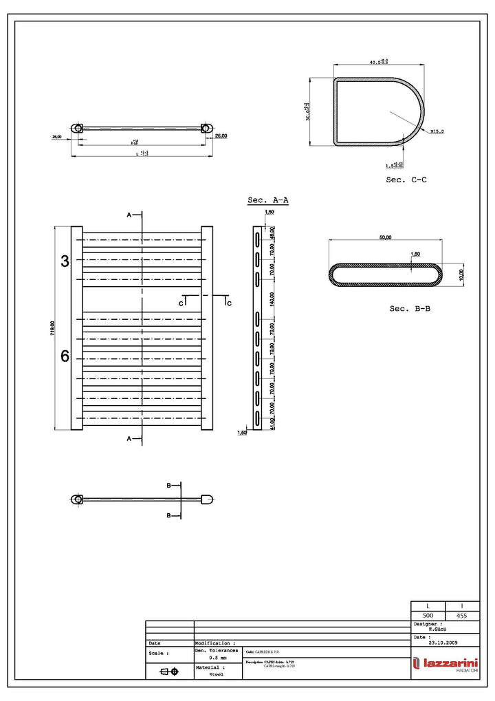 Capri - Chrome Electric Towel Rail H719mm x W500mm Straight 150w Standard